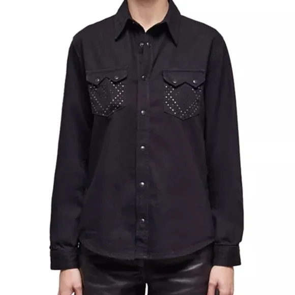 The Kooples Black Studded Button-Down Shirt - Picture 1 of 7